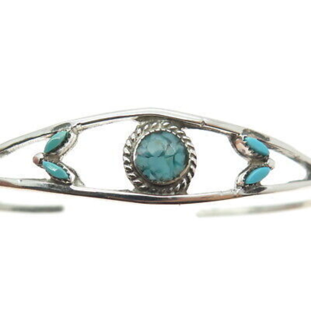 Old Pawn 925 Sterling Silver Vintage Turquoise Inlay Adjustable Bracelet 5.75" - Picture 7 of 7